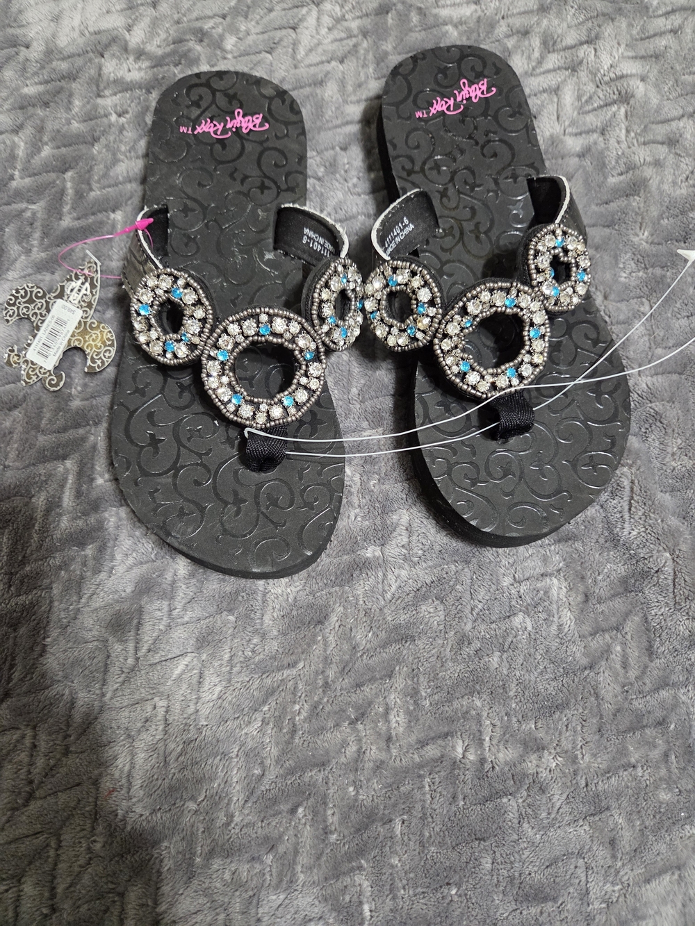 Blazin Roxx Black Jeweled Circle Toe-Post Sandals with Turquoise Accents